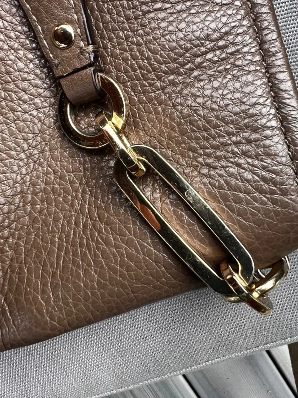 Coach Pebbled Leather Shoulder Madison Hobo Bag in Silt Brown 27858